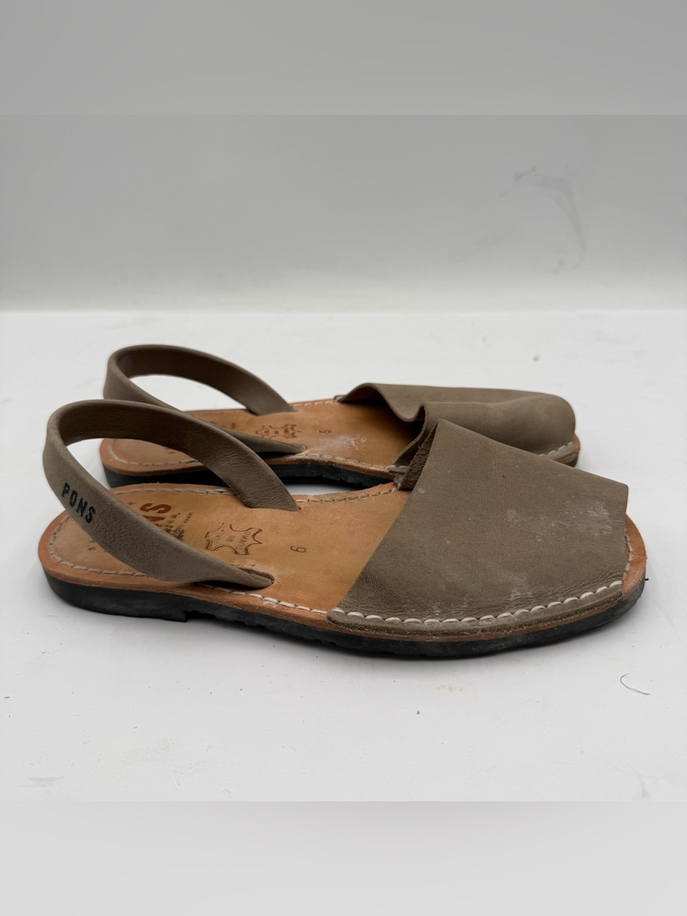 B57 PONS Avarca Menorcan Sandals Women US 6 Flat Slingback Slip On Leather Tan